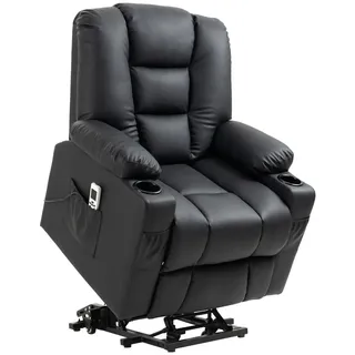 Homcom Fernsehsessel mit Aufstehhilfe Elektrisch Relaxsessel mit Massagefunktion, usb, Liegefunktion, Massagesessel mit Fernbedienung, Becherhalter,