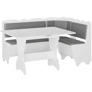 RODNIK Eckbankgruppe Rhodos grau-weiß, Sitzbank, Truhenbank Kunstleder, Esstisch ausklappbar weiß - Grau/Weiß