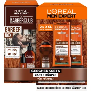 L'Oréal Men Expert Pflegesets für Bart und Körper für Männer, Mit Bartshampoo, Bartöl, 2x Duschgel und Deo, Geschenkset für Herren mit ätherischem Zedernholzöl, Barber Club, 5-teilig