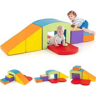 COSTWAY 6-teiliges Kletterblock-Set, Kletterspielzeug für Kleinkinder, farbenfrohes Kletter- und Krabbelspielset für Kinder ab 12 Monaten
