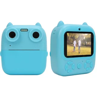 Kinder-Digitaldruckkamera, HD-Pixel-Doppelobjektiv-Cartoon-Wiedergabe-Selfie-Videokamera 2,8-Zoll-Bildschirm, Kamera für Kinder mit Drucken von Fotopapier (Himmelblau)