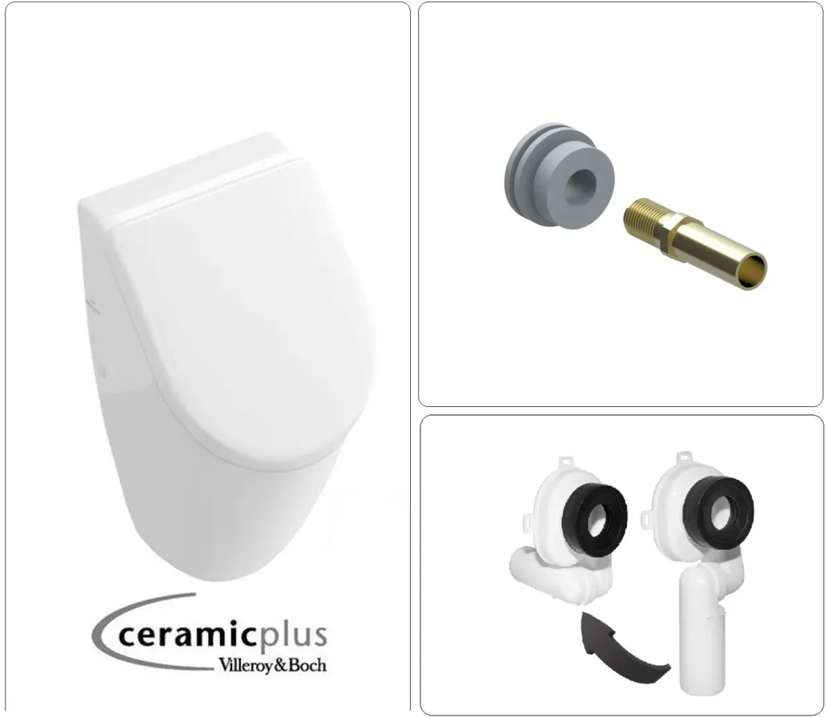 VILLEROY & BOCH SUBWAY Urinal mit CeramicPlus Beschichtung + SoftClose Deckel, mit Ein- und Ablaufgarnitur