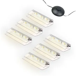 Kalb Material Für Möbel kalb | LED Glaskantenbeleuchtung Ambilux Clip transparent 3000K 5000K 1-10 Sets für Glasböden 4-10mm Fußschalter Glasbodenbeleuchtung erweiterbar um Dimmer/Controller Plug & Play (warmweiß, 6er Set)