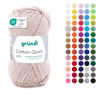 Gründl Wolle Cotton Quick uni - dünne Wolle zum Häkeln - Strickgarn - Häkelgarn - Glänzend und hautfreundlich - 100% Baumwolle - 1 Knäuel 50 g / 125 m - Nadelstärke 3-4 - Sand