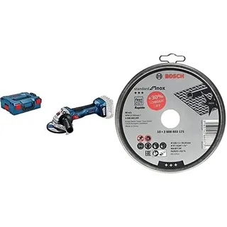Bosch Professional 18V System Akku Winkelschleifer GWS 18V-7 (Ø 125mm, ohne Akkus & Ladegerät, in L-BOXX 136) + 10x Trennscheibe Standard für Inox Rapido WA 60 T BF (für Edelstahl, Ø 125 mm, Zubehör)