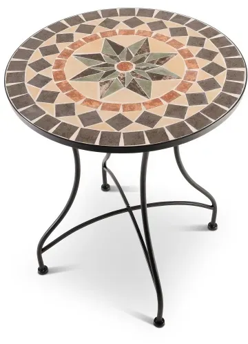 Mosaiktisch 60 cm Ø, mediterraner Garten- & Terrassentisch, 71 cm hoch, Anthrazit-Terrakotta, Raburg Mayla