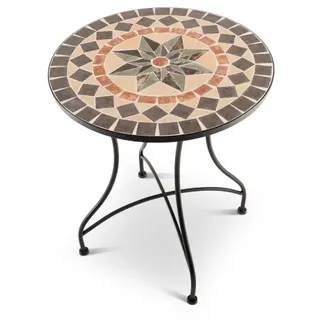 Mosaiktisch 60 cm Ø, mediterraner Garten- & Terrassentisch, 71 cm hoch, Anthrazit-Terrakotta, Raburg Mayla