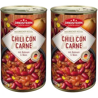 DREISTERN Chili con Carne 1200g XXL | Pikanter Eintopf in der recyclebaren Konservendose | viel Einlage mit Bohnen & Mais (Packung mit 2)