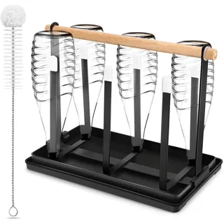 Royouzi Flaschenhalter für SodaStream, 6-er Flaschenständer Abtropfgestell Flasche,Flaschen Tassenhalter mit Abtropfschale für Verschiedene Flaschen Tassen(Schwarz)