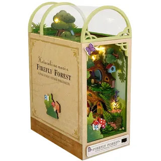 LetCart Holz Buchstütze, Booknook Bücherregal Einsatz Wald der Glühwürmchen DIY Book Nook Kit Miniatur Haus Kits hölzerne Buchstützen für Geschenk zum Geburtstag, Erwachsene