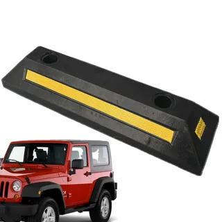 Radstopper - 48x13x8cm Einparkhilfe Garage | Parkbordstein aus Gummi | Parkplatzbegrenzer mit Gelben Reflexionsstreifen | Parkplatzbegrenzung | Parkplatzsperre für Parkplätze und Private Garagen