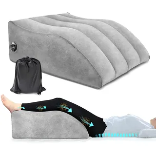 Aufblasbares Beinkissen Keilkissen - Hochwertiges Memory Foam Beinerhöhungskissen für Durchblutung, Schwangerschaft, Rückenschmerzen - Orthopädisches Lagerungskissen für Bett, Krankenhaus, Sofa (Grau)