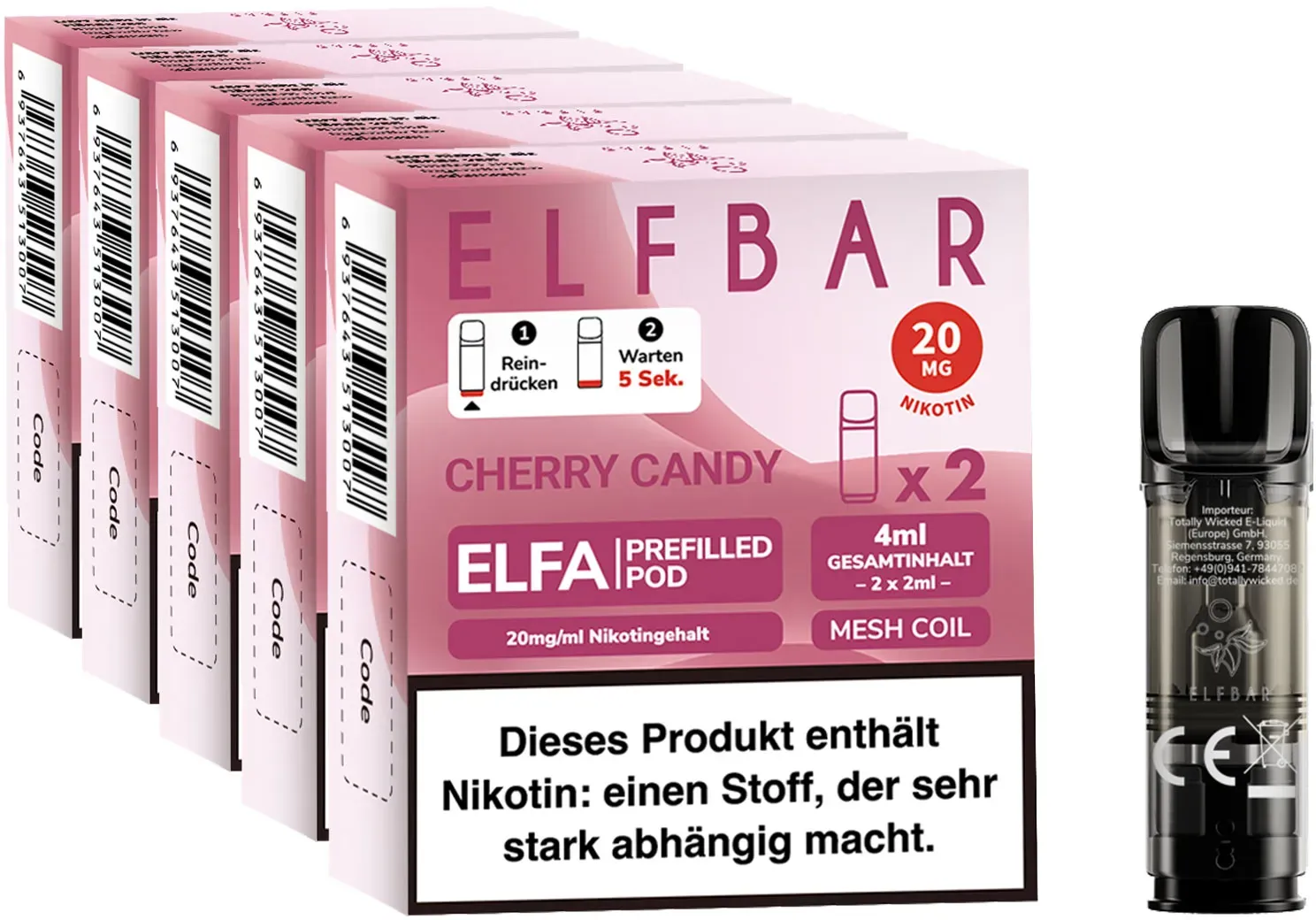 Elf Bar ELFA Prefilled Pod x 2 - Cherry Candy 2.0% , 5er Pack