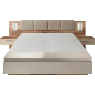 Bettanlage SCHLAFKONTOR "Cadore", bunt (champagner, montana oak), B:306cm H:100cm T:229,6cm, Spanplatte, Schlafzimmermöbel-Sets, mit Kopfteilbeleuchtung