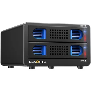 CENMATE 2 Bay RAID Festplattengehäuse mit Lüfter for 2.5/3.5" SATA HDD/SSD with USB A/C 3.0 Kabel , 3.5-Festplattengehäuse unterstützt 40 TB, 4 RAID-Modi, max 6 Gbit/s