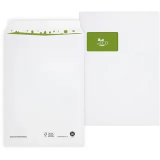 Bong beECO C4 (250 Stück), haftklebende Versandtasche mit Fenster, Versandtaschen A4 aus 100 Recycling Papier, geeignet für DIN A4 Papier, weiß, 324 x 229 mm,