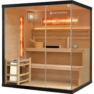 Artsauna Vorbestellung: Artsauna Saunakabine Vantaa 175 mit Salzstein - Indoor Sauna 4 Personen, 8 kW Ofen, Glasfront,