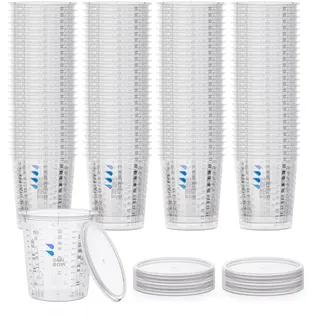 Benbow Profi-Messbecher 100x 680ml mit Deckel mit vielfältiger Skalierung - Becher mit Skala Lackmischbecher Meßbecher Lackbecher