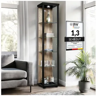 K-Möbel Glasvitrine C1014 176 x 37 x 33 cm Schwarz/Sonoma Eiche