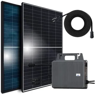 SUNNIVA® Balkonkraftwerk 800W komplett Steckdose - TSUN Wechselrichter - PV Solaranlage Komplettset - 2x 440W BIFAZIAL, BLACK Frame, Single Glas Solarmodule - inkl. 5m Kabel - Bluetooth