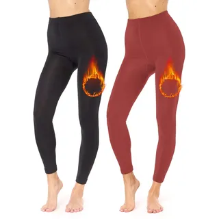Merry Style 2er Pack Thermo Leggings Damen gefütterte Thermoleggings Thermohose Damen Winter Leggings warm Outdoor gefüttert MS-ATX-441 (Schwarz/Wein, M-L) - M-L