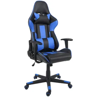 Mendler Bürostuhl HWC-F84, Schreibtischstuhl Gamingstuhl Chefsessel Drehstuhl, Kunstleder schwarz/blau