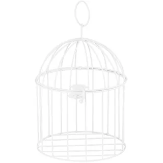 Partydeco Vogelkäfig Deko Metall rund zum Aufhängen und Hinstellen 16x26,5cm weiß - Deko Käfig Tischdeko für eine Hochzeit oder Taufe klein