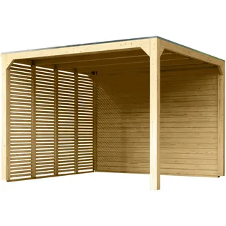 Karibu Pavillon »Markaska« mit Leimholz-Balken und Dacheindeckung - 320x320x239cm - braun - Fichtenholz