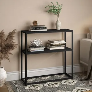 skølm Skadi Konsolentisch schmal aus Metall – Schmales Regal Schwarz – Flurtisch 2 Ablagen – Beistelltisch mit verstellbaren Füßen - Sofatisch Flur/Wohnzimmer – Metallregal 80x28x80cm – Console Table