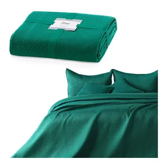 AmeliaHome Tagesdecke 200x220 cm dunkelgrün Bettüberwurf zweiseitig Prägung Matt Satin Carmen