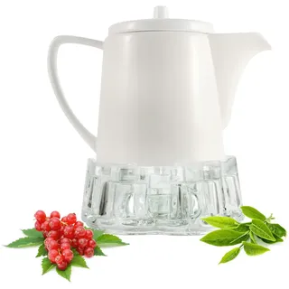 Sendez Kaffeekanne aus Porzellan mit Stövchen 800ml Teekanne Teebereiter Porzellankanne Kanne Weiß