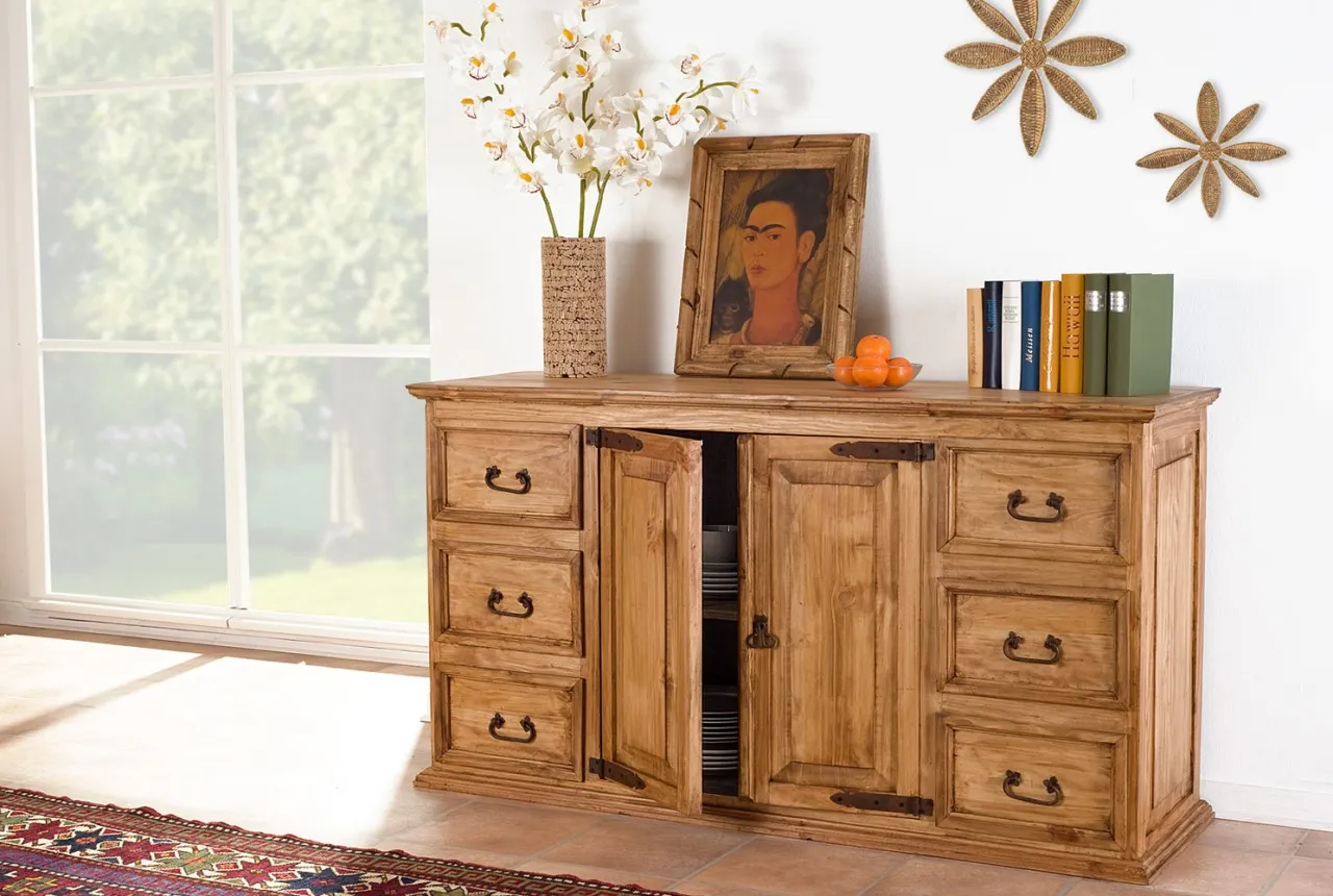 Original Mexico Sideboard Schubladen-Kommode, Pinie massiv, Landhausstil
