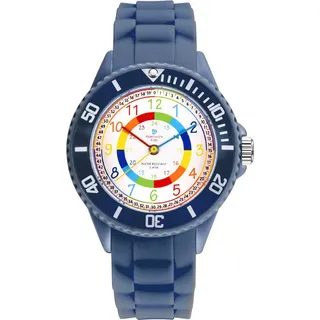 Alienwork Kids Lernuhr Kinderuhr Jungen Mädchen Marineblau Silikon-Armband Mehrfarbig Kinder-Uhr Wasserdicht 5 ATM Zeit Lernen