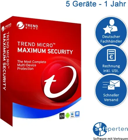 Trend Micro Maximum Security, 5 Geräte - 1 Jahr, Download