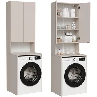 Platan Room Waschmaschinenschrank Badezimmer Hochschrank Überbauschrank für Waschmaschine und Wäschetrockner 210 x 65 x 50/56 cm weiß (Kaschmir (beige), 50 cm tief)