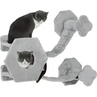 Katzen Kletterwand, Katzenliege mit Stufen, Katzenhöhle, Sprungturm, Spielzeugball, Katzenplattform für Katzen bis 5 kg, Hellgrau