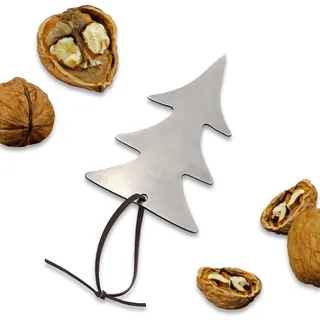 NEUSER PAPIER 20x Echter Edelstahl-Nussknacker Form Baum inklusive Lederband - 6,1 x 7,2 cm - Cellophaniert ideal als Anhänger oder kleines Geschenk
