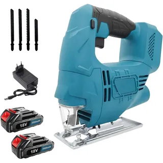 18V Akku Stichsäge mit 2x 3000mAh Akkus & Ladegerät – Leistungsstarker Motor, variable Geschwindigkeit, LED-Licht, Gehrungsfunktion (0-45°) & Staubabsaugung