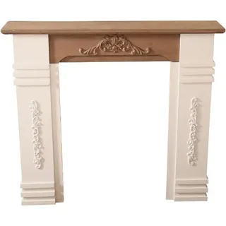 Casa Padrino Landhausstil Kaminumrandung Antik Weiß / Braun 110 x 22 x H. 98 cm - Shabby Chic Möbel - Weiß/Braun