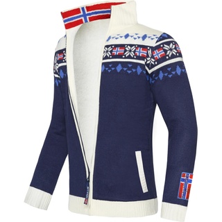 Nebulus Herren Norweger Strickjacke Canadian, gefütterte Jacke, mit Reißverschluss, Navy-Offwhite - M