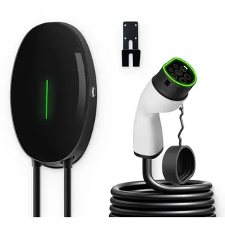 WISSENERGY EV Ladegerät Wandhalterung mit 11KW Typ 2, 16A 3-Phasen Heim Ladestation Wallbox, 6m Ladekabel und Typ 2 Stecker mit Lichtleiste Für EV PHEV Schwarz