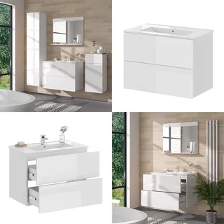 Vicco Badmöbel-Set Izan Weiß Hochglanz modern Waschtischunterschrank Waschbecken