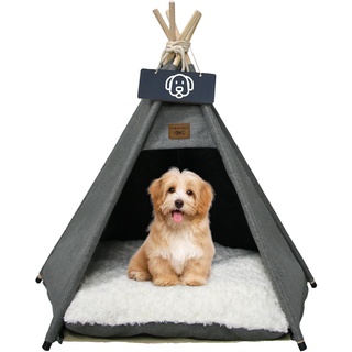 whiwhi Tipi Zelt für Haustiere Hundezelt Katzenzelt mit Kissen Waschbar Katzenhaus Haustierhäuser Wegklappen Haustier Zelt Möbel 50x50x60cm