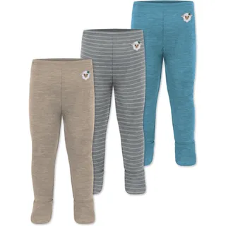 normani Outdoor Sports Normani, Outdoor Sports 3er Pack Baby Merino Unterhose mit Füßen in Blau/Grau/Beige | Gr.: 62