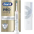 Oral-B Pro Series 3 Elektrische Zahnbürste, 1 Ersatzbürste, 3 Reinigungsmodi und Visuelle 360° Druckkontrolle für Zahnpflege, Reiseetui, Sonderedition, Entworfen von Braun, Weiß