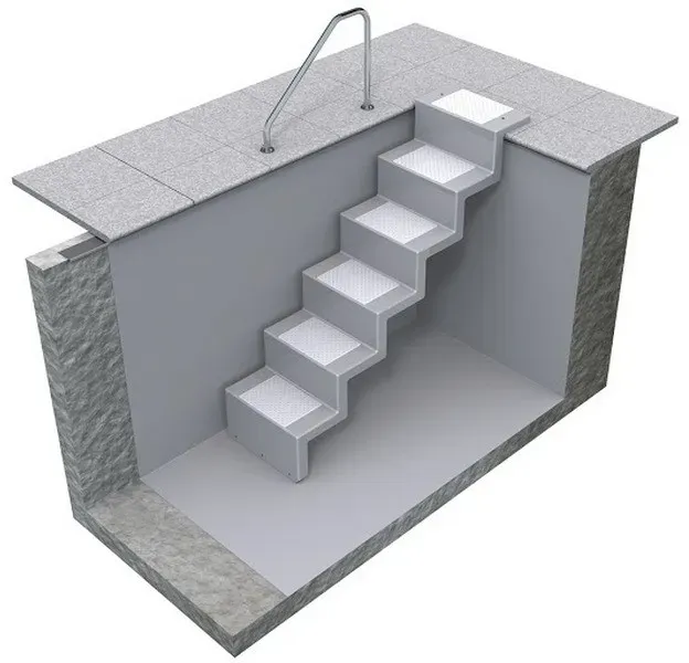 Treppe ELEGANZ 60 Lang 5-stufig Randbefestigung für Universal-Einbau aus Polyester,Farbe: weiß