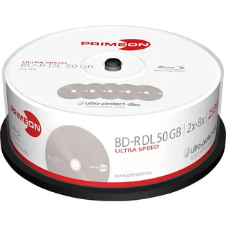 PrimeOn BD-R DL 50GB 8x 25-er Cakebox 25 St. Spindel Antikratzbeschichtung