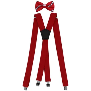 Fabio Farini Hosenträger Herren Hosenträger Pack 3cm X-Form mit passender Fliege Set Rot 3cm Hosenträger - Rot/Weiß Gestreift Fliege blau|rot|schwarz