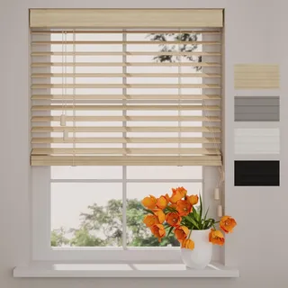 Radeco® Bambus Jalousie innen helle eichen 120 x 130 cm, 50mm Lamellen aus Bambus Holz, Breiten von 50 bis 250 cm erhältlich, innenjalousie, Fenster jalousien