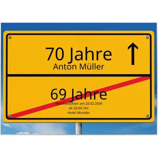 70. Geburtstag Einladungen Gelb online gestalten und bestellen - Ortsschild | Wunderkarten.de